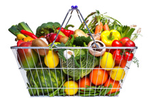 Shopping Cart with Fruits and Vegetables